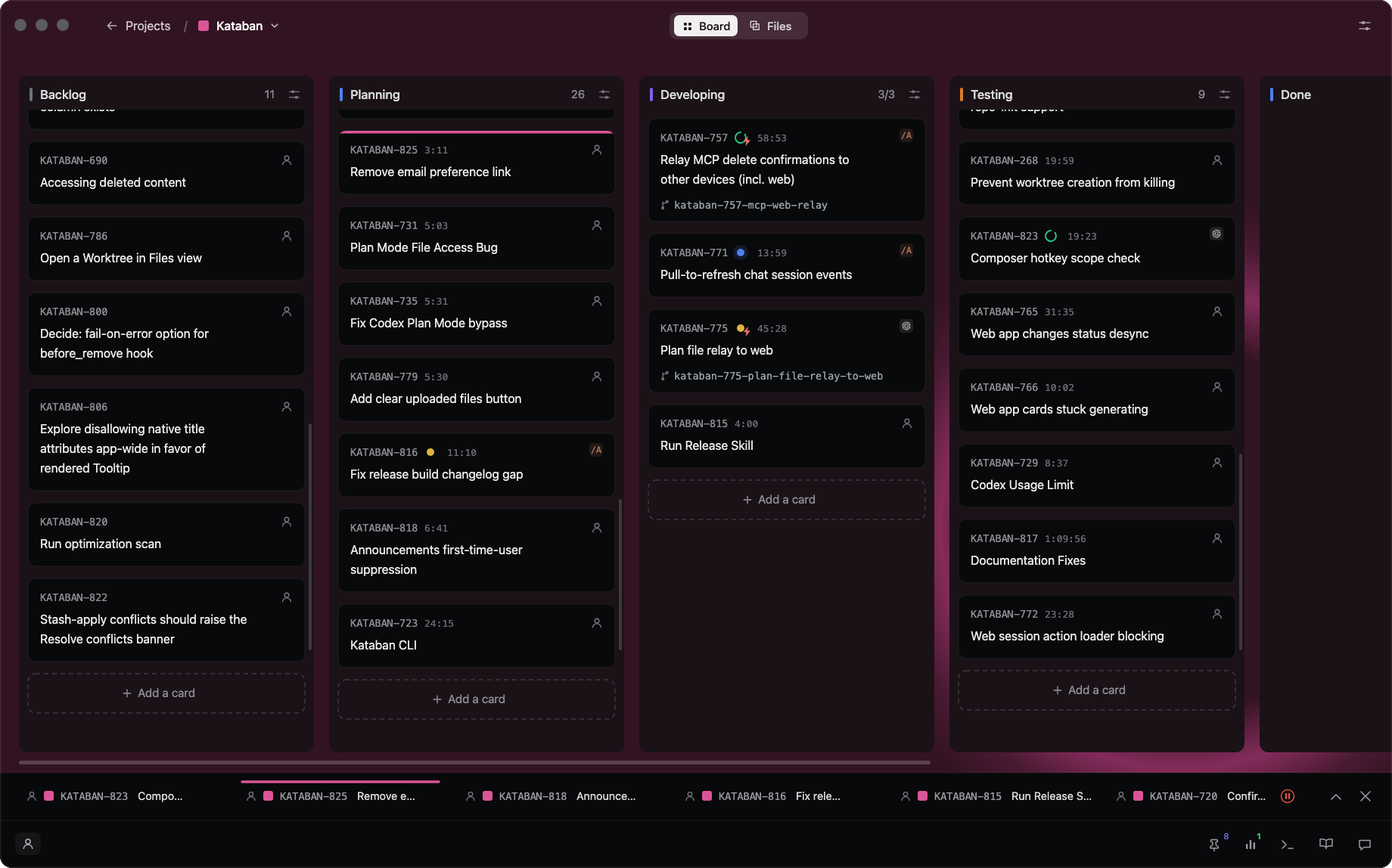 Kataban board with task columns