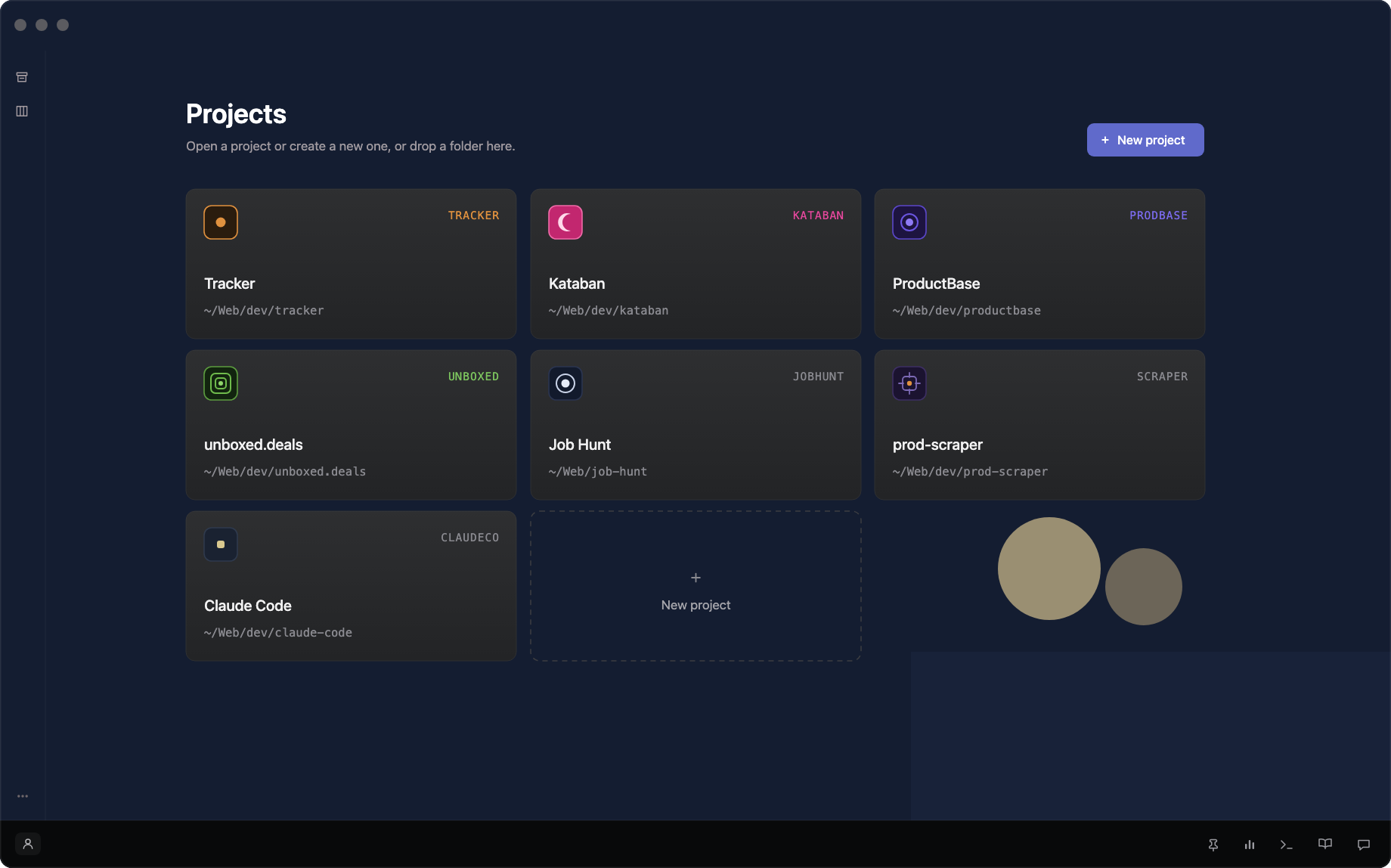 Projects list showing several repos
