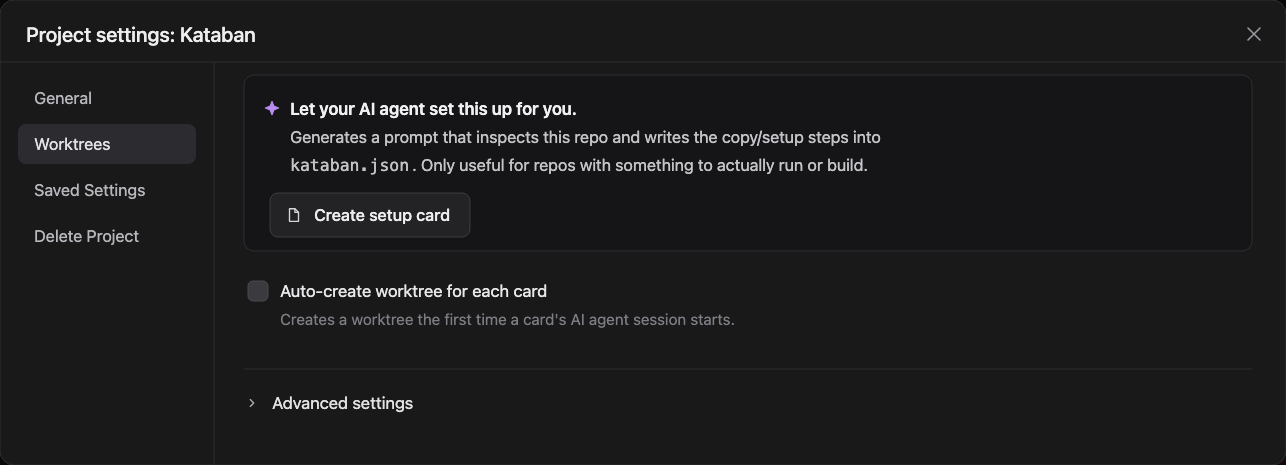 Project settings worktrees tab